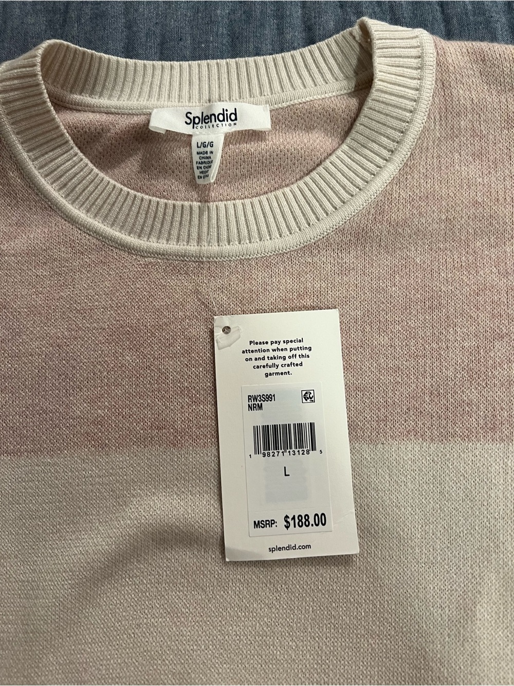 Splendid Two-Tone Blush and Cream Crewneck Sweater